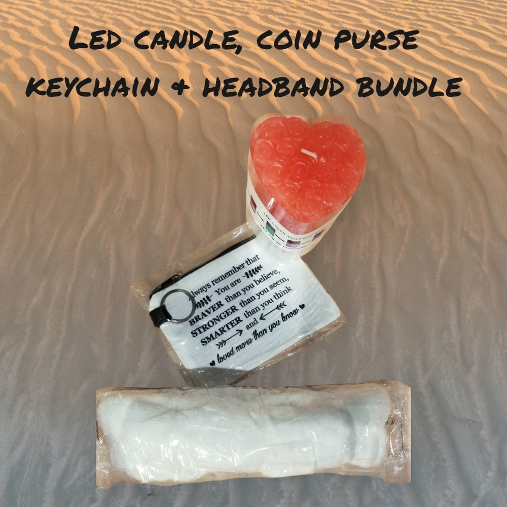 LED Rose Candle, Headband & Keychain Bundle